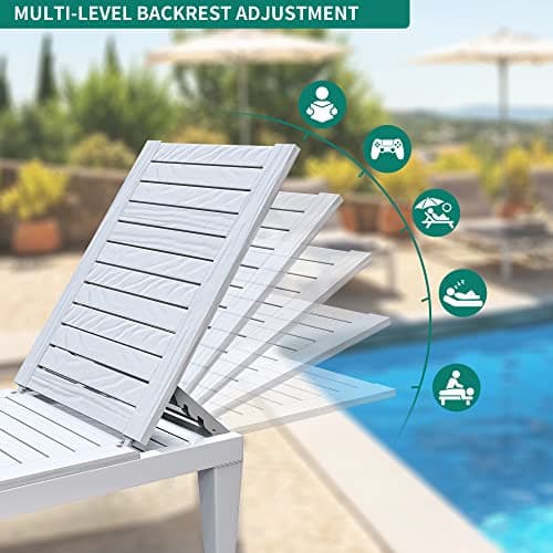 YITAHOME Outdoor Chaise Lounge Chairs Set of 4 with Adjustable Backrest, Sturdy Loungers for Patio & Poolside, Easy Assembly & Waterproof & Lightweight with 265lbs Weight Capacity, Grayish-White 4