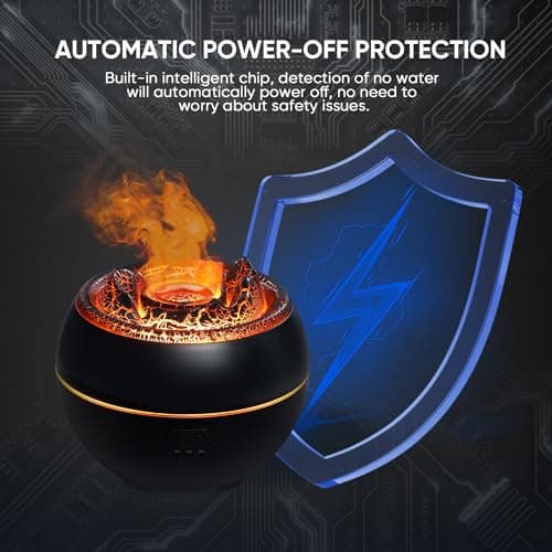 YALEDI Essential Oil Diffuser, Volcano Fire Flame Aromatherapy Diffuser, 360ml Ultrasonic Cool Mist Humidifier, Scent Aroma Diffuser with 7 Colors Light, Timer & Auto Shut-Off for Home, Room (Black) 6