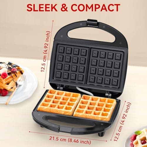 OSTBA Waffle Maker, 2 Slice Non-Stick Waffle Iron, Belgian Waffle Machine with Indicator Lights, PFOA Free, Perfect for Breakfast and Snacks, 750W 5