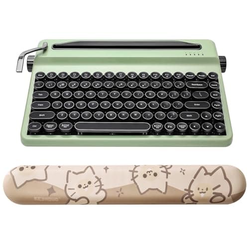 YUNZII QL75 Wireless Typewriter Retro Mechanical Keyboard(Green, Cocoa Cream V2 Switch) Keyboard Wrist Rest(Cat)