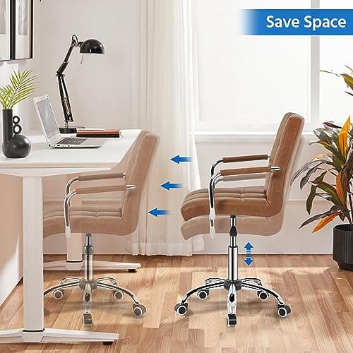 Yaheetech PU Leather Comfortable Office Desk Chair Mid Back Height Adjustable Computer Swivel Chair w/Armrests, Retro Brown 5