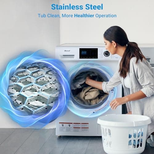 Smad 24" Washer and Dryer Combo, 2.7 Cu. Ft Ventless Washer Dryer Combo with 26 Lbs Capacity, Child Lock, Low Noise and Easy Store for Laundry, Apartments, RV and Compact Space, White 5