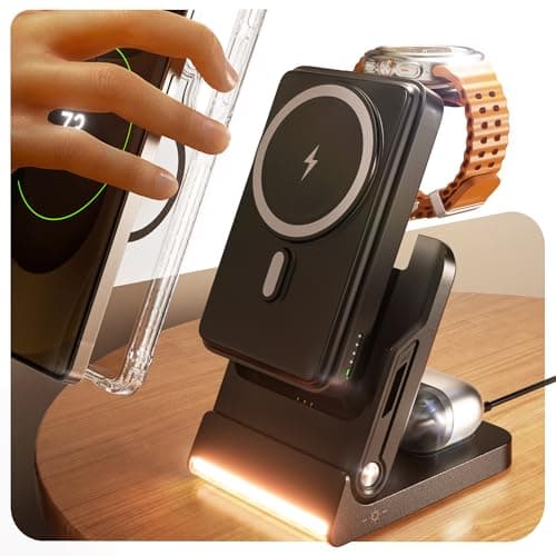 Foldable Charging Station for Samsung,5 in 1 Magnetic Wireless Charger 10000mAh Detachable Portable Power Bank Nightstand for Galaxy S26 Ultra/S26+/S26/S25/Z Fold/Flip 7/S25/S24/S23,Galaxy Watch8,Buds