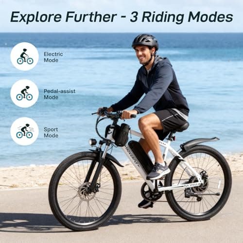 Hoverfly OUREA Electric Bike 26", 750W Peak Motor Mountain Ebike, Up to 40 Miles 20MPH Removable Battery, 7-Speed and Shock Absorber, Electric Commuter Bike for Adults White 5
