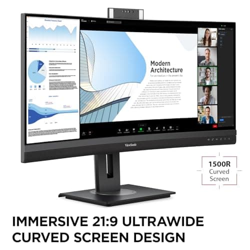 ViewSonic VG3457CV 34 Inch Ultrawide QHD 1440p Curved Video Conferencing Docking Monitor with Windows Hello Compatible IR Webcam, Advanced Ergonomics, and 100W USB C for Home and Office 4