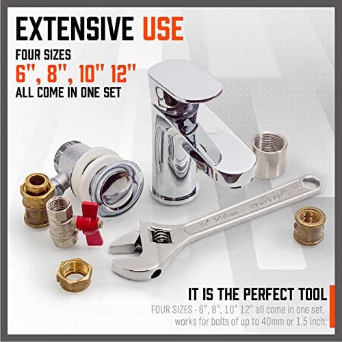 HORUSDY 4-Piece Adjustable Wrench Set, CR-V Steel, Adjustable Wrenches Set(6-inch, 8-inch, 10-inch, 12-inch) 5