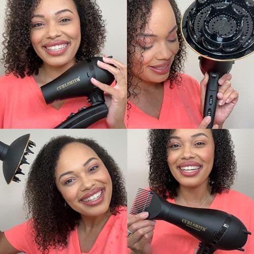 Curlsmith - Defrizzion Travel Hair Dryer with Large Diffuser, for Curly Hair, Reduce Frizz, 3 Speeds, 3 Heat Settings, Infared, Ceramic Heat for Fast Drying 5