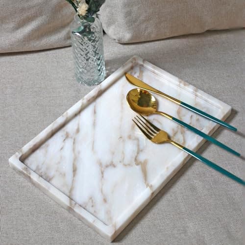100% Natural Marble Serving Tray Luxury Marble Storage Tray for Home Decor Stone Tray for Bathroom/Kitchen/Vanity/Dresser,Plate Holder for Tissues, Candles, Towel 5