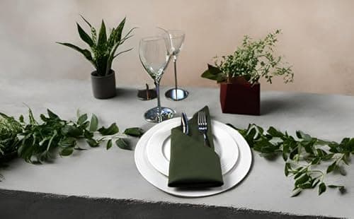 INFEI Solid Color Polyester Linen Blended Thin Dinner Napkins - Pack of 12 (40 x 40 cm) - for Events & Home Use (Army Green) 6