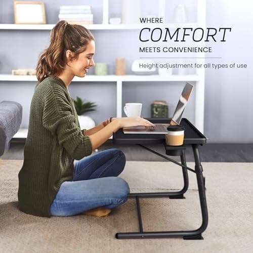 Our Modern Space Adjustable TV Tray Table - 6 Height & 3 Tilt Angle Settings | Multifunctional Foldable Tray Table for Eating Laptop Dinner or Bed Use | Easy to Assemble & Store | Portable Desk 6