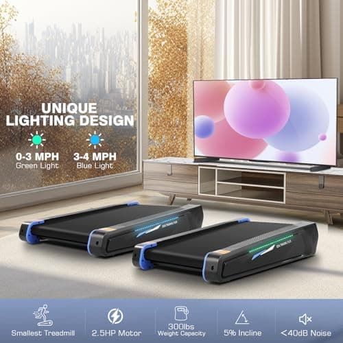 FUNMILY Smallest Walking Pad with Incline, 2 in 1 Under Desk Treadmill for Home Office, Mini Compact Treadmill, 2.5 HP Walking Treadmills 300lbs Weight Capacity, Lighting Design 6