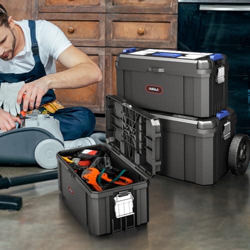 3 IN 1 Rolling Tool Box With Wheels,Stackable Tool Box,Modular Tools Storage Organizer,Top Small Parts Organizer Design,With Removable Small Parts Box,for Home,Repair,Garage Storage,17 IN+19 IN+21 IN 6