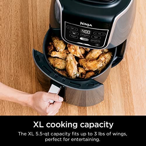 Ninja | XL Single Basket Air Fryer | 5.5 QT Capacity fits 3lbs of Wings | 5-in-1Air Fry, Roast, Bake,Reheat & Dehydrate |Dishwasher Safe Parts & Recipe Guide | Grey |AF150AMZ 5