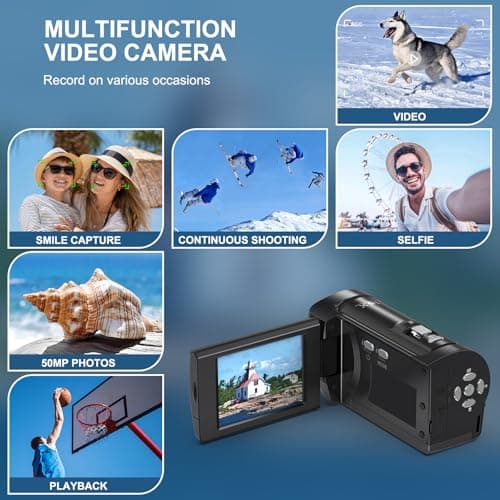 JAUAMAP Video Camera Camcorder, QHD 2.7K Camcorder 50MP 16X Digital Video Camera for YouTube, 2.8'' 270 Degree Rotation Screen Video Recorder Vlogging Camera with 32GB Card and Two Batteries, black 6