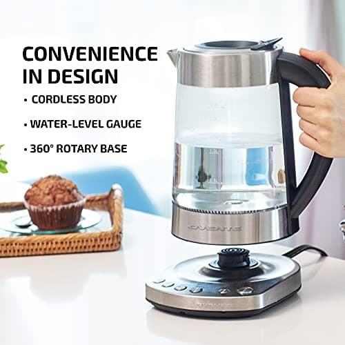OVENTE 1.7L Electric Tea Kettle with Removable Infuser, Variable Temperature Control, Keep Warm Function, 1500W Fast Heating Water Boiler, BPA Free Borosilicate Glass & Easy to Fill Lid, Silver KG733S 7