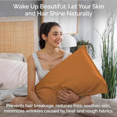 Bamtek Pillow Cases Queen Size Set of 2 Pillowcases 100% Viscose from Bamboo Cooling Pillowcases, Soft & Breathable Pillow Case with Envelope Closure, Tan Pillow Cases (Almond) 5