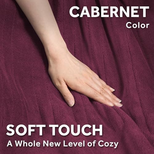 Sunbeam Electric Royal Luxe Microplush Heated Blanket 12 Heat Settings, 12-Hour Selectable Auto Shut-Off, Fast Heating, Warm and Cozy, Dark Cherry Color, Queen, 90" x 84" 9