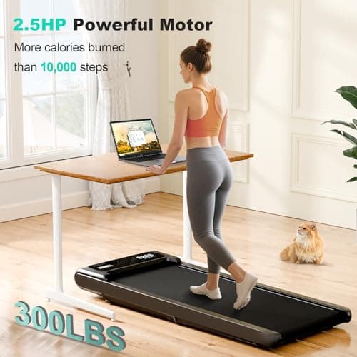 MoonFox Walking Pad Treadmill, 3 in 1 Under Desk Treadmills for Home Office w/2.5HP Motor/4.0MPH, Walking Pad w/Safety Handle/Remote & LED Display, Portable Treadmill Supports Up to 300lbs, Black 3