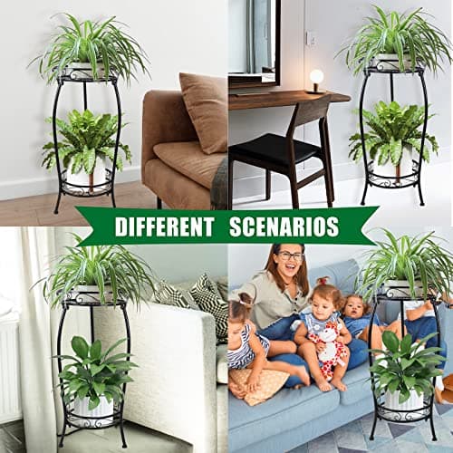 MOCORY Plant Stand Indoor Outdoor 2 Tier 25" Tall Metal Potted Holder Flower Pot Stand Heavy Duty Plant Shelf Rustproof Iron Multiple Plant Round Supports Rack for Planter Corner Garden Balcony Patio 6