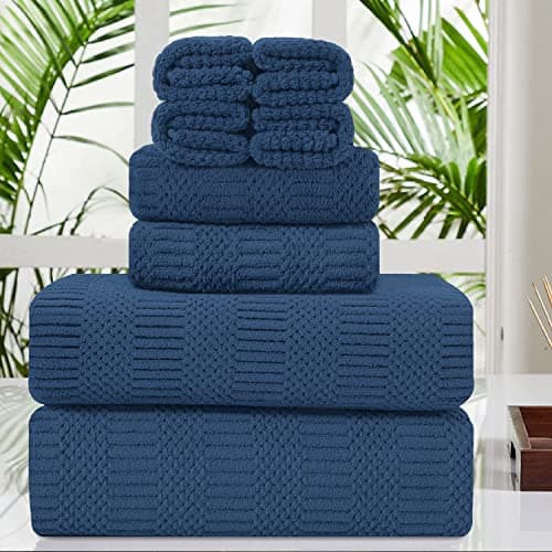 Oliven 8 Pcs Navy Oversized Bath Sheet Set-2 Large Bath Towel Sheets,2 Hand Towels,4 Washcloths 600GSM Soft Highly Absorbent Quick Dry Beach Chair Towels Woven Towel for Bathroom Hotel and Spa