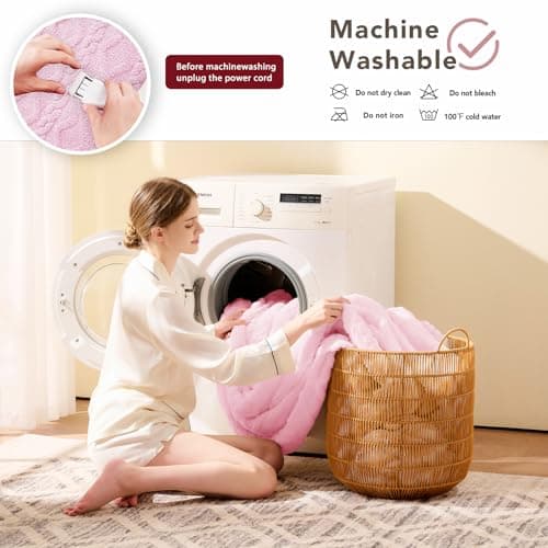 JKMAX Heated Electric Blanket Queen Size-84"x90" Heating Blanket with 10 Heating Levels & 5 Time Settings Over-Heat Protection，Winter Warmer for Adults with ETL Certification（Pink） 8