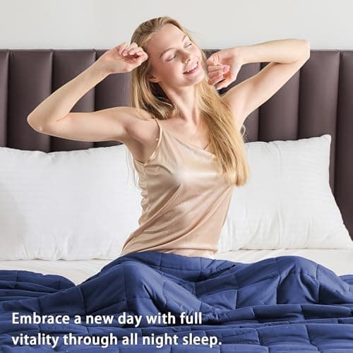 yescool Weighted Blanket for Adults (20 lbs, 60” x 80”, Blue) Cooling Heavy Blanket for Sleeping Perfect for 190-210 lbs, Queen Size Breathable Blanket with Premium Glass Bead, Machine Washable 5