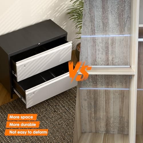 SUXXAN Metal 2 Drawer Lateral File Cabinet with Lock & Adjustable Feet - Wide Filing Cabinet for Letter/Legal/F4/A4 Hanging Files - Includes Business Card Holder,Home Office School Storage,Black/Grey 6