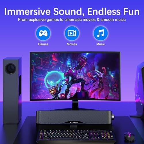 Nylavee Computer Speakers with Subwoofer, 2.1 PC Speakers System with Bluetooth 5.4 & 3.5mm Aux-in, 60W Peak Power, AC Adapter Powered Computer Sound Bar for Desktop PC, Laptop, Monitor, Gaming 6