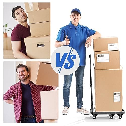 Folding Hand Truck, Pre-Installed 600lbs Heavy Duty Dolly Cart, Portable 6 Wheels Collapsible Luggage Cart with 2 Elastic Ropes for Luggage, Travel, Moving, Shopping, Office Use 5