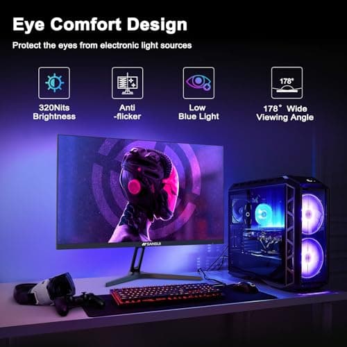 SANSUI 27 Inch WQHD 2560 x 1440 IPS Gaming Monitor, 200Hz 180Hz 1ms Computer Monitor, DP 1.2 x2 | HDMI 2.0 x2 | VESA Mount, 120% sRGB HDR Eye Care Metal Stand (DP Cable Included) 8