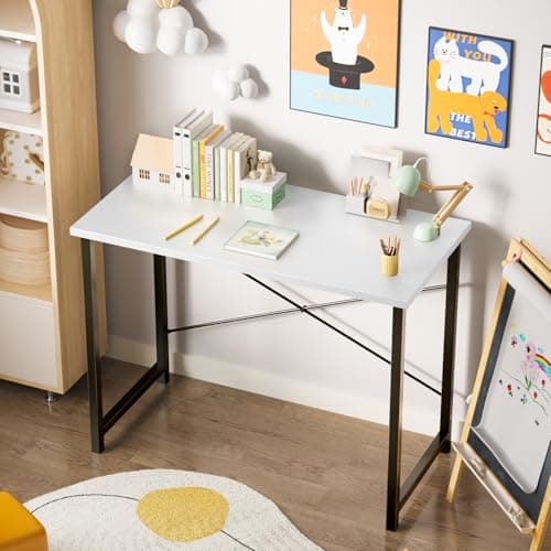 Sweetcrispy Computer Desk, Small Office 32 Inch Writing Work Study Student Teacher Home Bedroom Table with Metal Frame Wood Tabletop - White 7