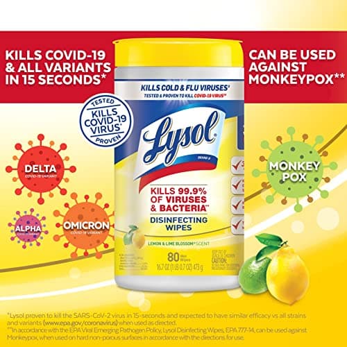 Lysol Disinfectant Wipes, Multi-Surface Antibacterial Cleaning Wipes, for Disinfecting and Cleaning, Lemon and Lime Blossom, 80 Count (Pack of 3) 5