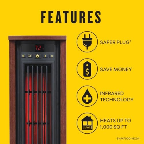 duraflame Electric Tower Heater, Oscillating Tower and Space Heater for Office or Large Room up to 1,000 Square Feet 15