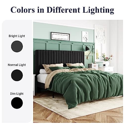 Allewie Queen Bed Frame, Velvet Upholstered Platform Bed with Vertical Channel Tufted Headboard, Mattress Foundation with Strong Wooden Slats, Box Spring Optional, Easy Assembly, Black 8