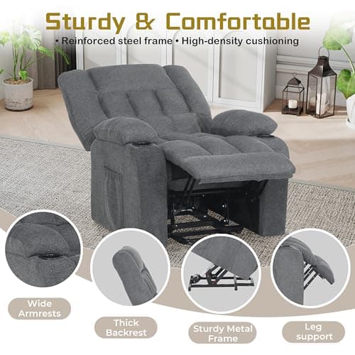 VUOVUS Power Lift Recliner with Heat & Massage, Plush Electric Massage Chair for Elderly with Lumbar Support, Cup Holders & Side Pockets(Medium Grey) 8