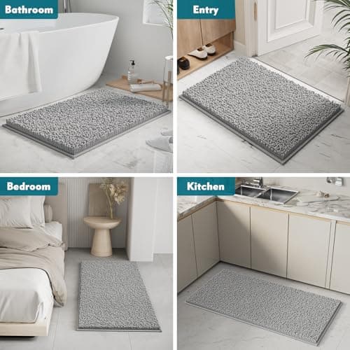 RUN HELIX Bathroom Rugs Set 3 Pieces Extra Soft and Absorbent Shaggy Non-Slip Bath Rugs, Chenille Bathroom Mats, Bathrooms Set with Toilet Rugs, Perfect Bath Mats for Bath Tub, Shower, Light Grey 9