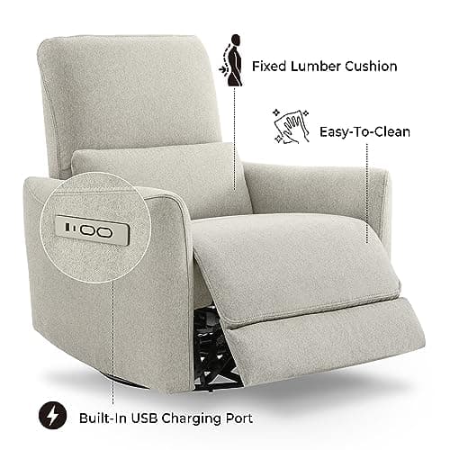 CHITA Power Recliner Chair Swivel Glider, FSC Certified Fabric Living Room Nursery Reclining Sofa Chair with Lumbar Support, Dove Grey 6