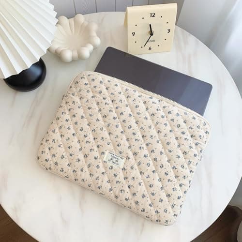 Puffy Laptop Sleeve 13-15.6 Inch Cute Quilted Laptop Protective Case Padded Floral Computer Sleeve for MacBook (A-Blue, 13 Inch) 9