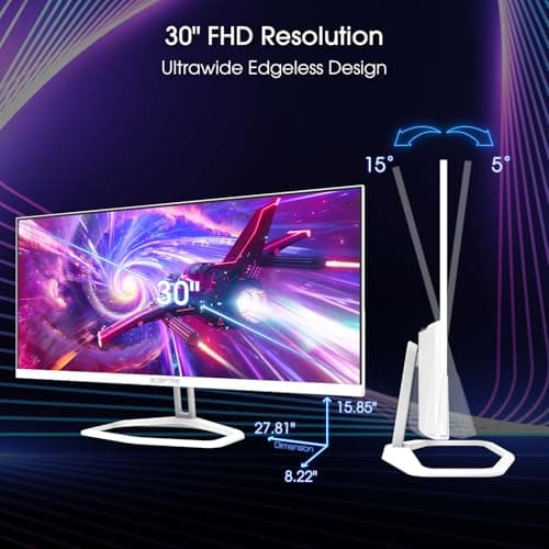 Sceptre IPS 30-inch Gaming Monitor 2560 x 1080 DisplayPort x2 HDMI x2 up to 210Hz 1ms Ultra Wide/Slim Build-in Speakers, Tesla-White 2025 (E305B-FU200TW) 6