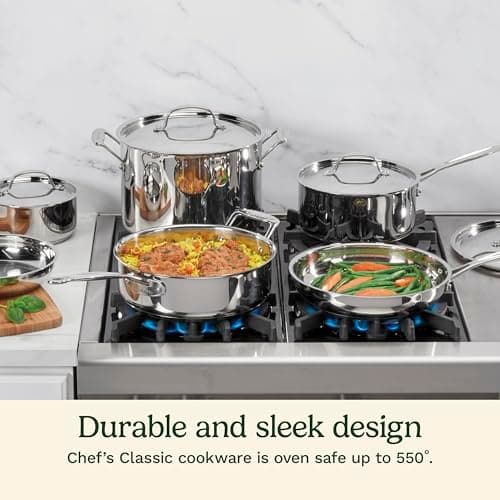 Cuisinart 7-Piece Stainless Steel Pots and Pans Set, Cookware Set Compatible with Induction, Electric, Gas Cooktops, Aluminum Core for Quick Even Heat, Cool Grip Handles, Dishwasher Safe, Oven Safe 2