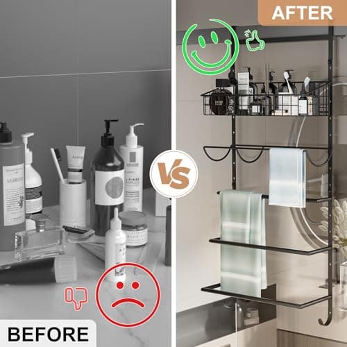 X-cosrack Adjustable Towel Racks for Bathroom Door Hanging, 5 Tiers Over The Door Towel Rack with Hooks, Bathroom Towel Holder Wall Mount for organizing Towels，Clothes 6