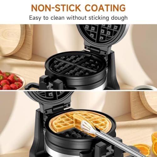 Waffle Maker, Double Belgian Waffle Maker 180°Flip, 1400W Waffle Iron 8 Slices, Rotating & Nonstick Plates with Removable Drip Tray for Easy Clean, Stainless Steel, Locking Buckle & Cool Touch Handle 5