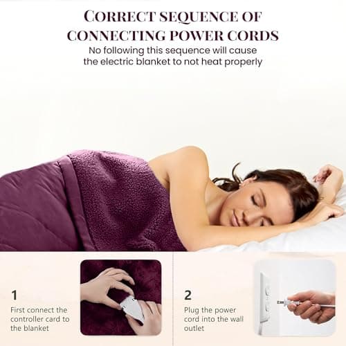 Shavel Home Products Micro Flannel Blanket Full Size Heated Blanket with 10 Settings, Programable Heating Blanket, Luxuriously Soft Heated Throw Blanket, Rapid Heating Thermal Blanket - Wine 7