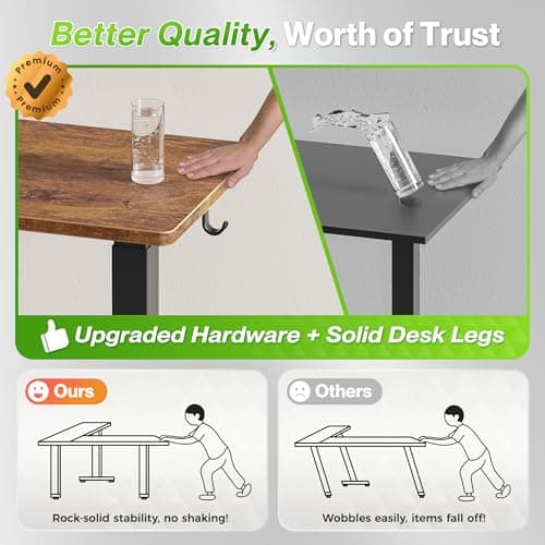 Huuger L Shaped Standing Desk with Power Outlets, 63 x 55 Inch Height Adjustable Computer Desk for Bedroom, Corner Stand up Desk for Home and Office, Work and Study, Rustic Brown 9