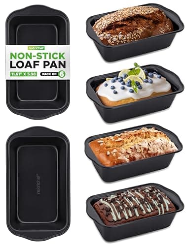 NutriChef Loaf Pans Set of 6 | Non-Stick Premium Bread Pans Quick & Even Heat Distribution | Oven Safe To 450 F | No PFOA, PFOS & PTFE | Food Grade Carbon Steel | 11.61 x 5.98 x 2.56 Inches (Black)