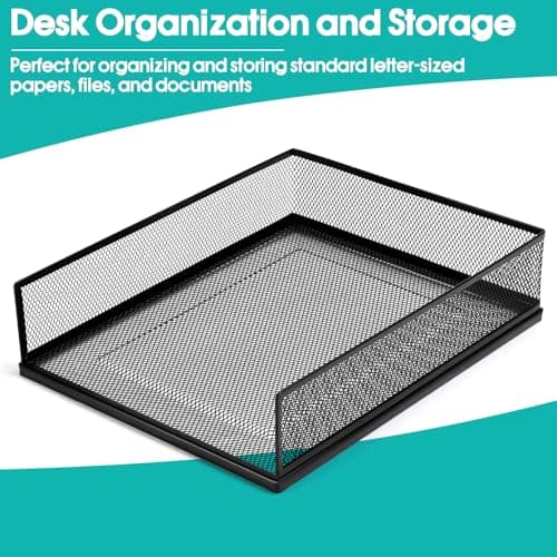 AZFUNN Wire Mesh Letter Trays Paper Tray Desk File Organizer, 2 Pack Stackable Metal Front-Load Documents Tray for Office Supplies File (Lengthways) 5