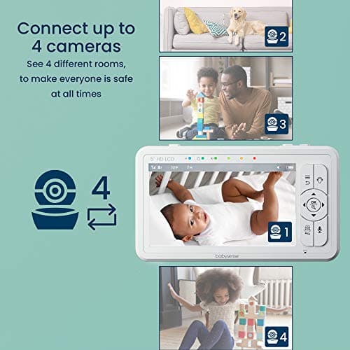 Babysense 5" HD Split-Screen Baby Monitor, Video Baby Monitor with 2 Cameras and Audio, Night Light, 1000ft Range, Two-Way Audio, 4X Zoom, Night Vision, 4000mAh Battery 8