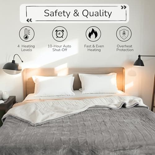 RALYSUN Electric Heated Blanket 72"x84" Full Size - Dual-Sided with Microplush & Sherpa Fabric, 4 Heat Settings & 10 Hours Auto Off, Machine Washable - Light Gray 5