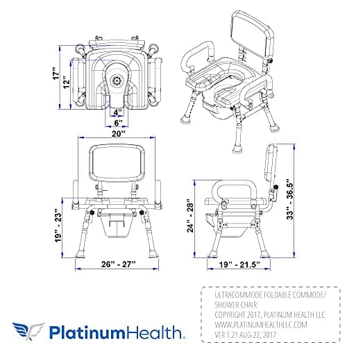 Platinum Health UltraCommode™ Foldable Commode and Shower Chair, Soft, Warm, Portable XL Toilet Seat with Open Front, Padded Pivoting Armrests, Adjustable Height, Includes Free Commode Pail, Blue 5