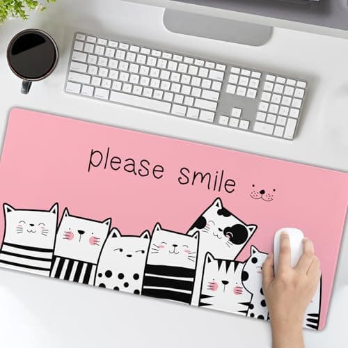 Please Smile Pink Cat Gaming Mouse Pad 31.5×11.8 Inch with Stitched Edges Extended Waterproof Desk Pads Non-Slip Rubber Base Large Keyboard Mat Computer Gaming Mousepad for Work/Office/Home 8